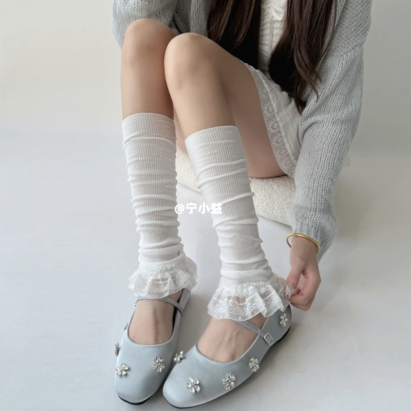 宁小益蕾丝大花边堆堆袜套女薄款春秋袜子甜美风jk夏季针织小腿套