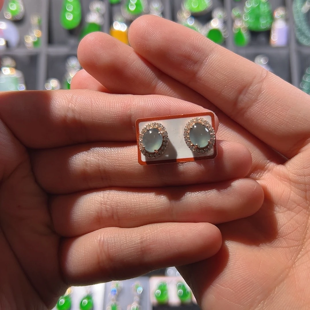 翡翠银S925镶嵌耳饰