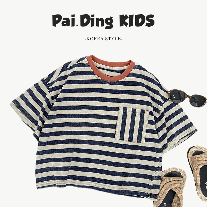 【小首尔】现货-夏装儿童韩版条纹休闲圆领宽松短袖T恤SJ5916-XX3