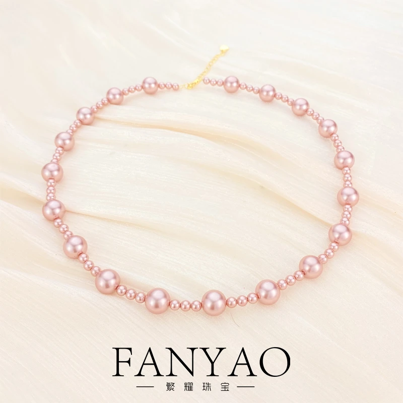 铜合金仿珍珠项链 0326 卡4mm卡10中国红大小龙虾精致仿珍珠项链