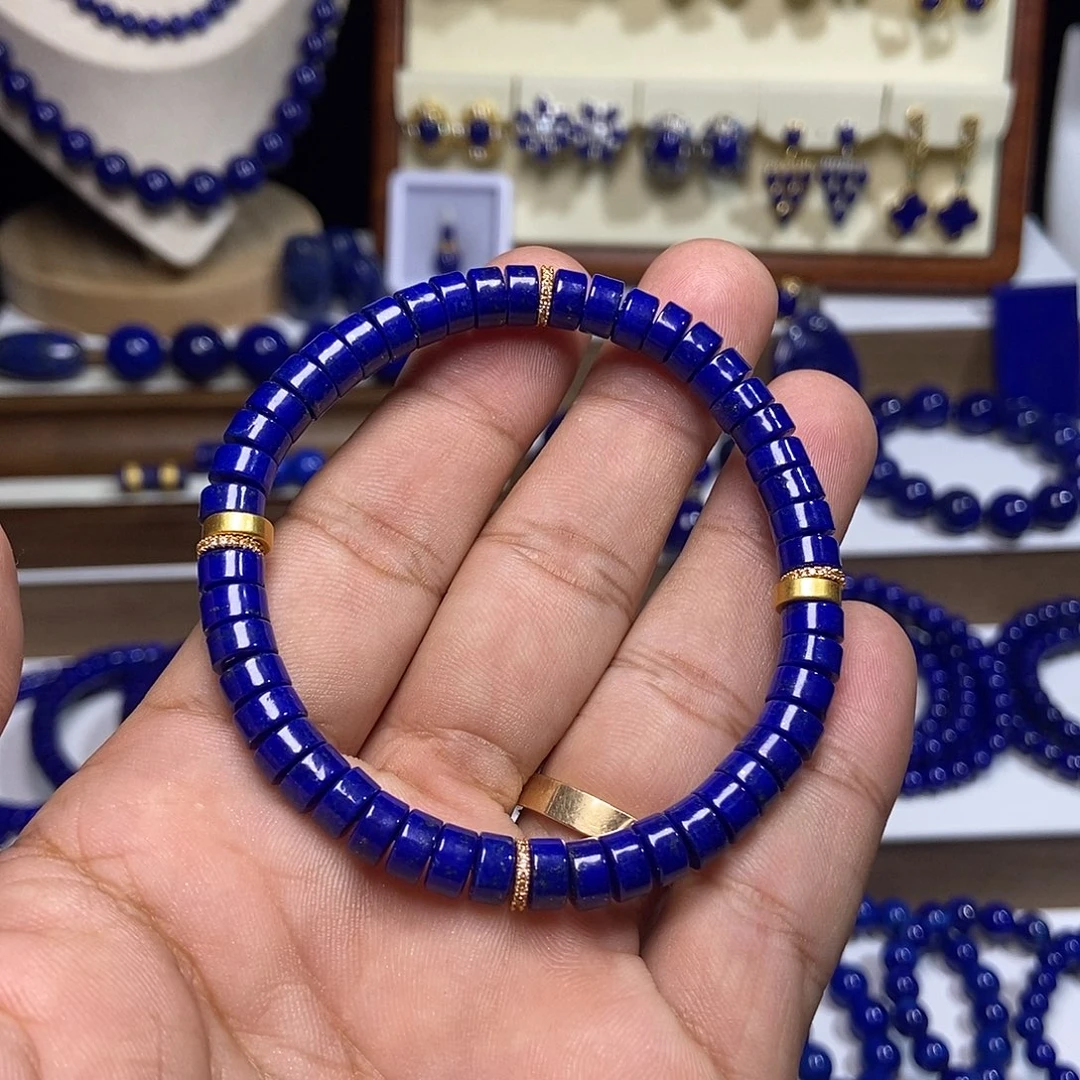 二***）青金石未镶嵌精品 精工 药片 手串6.5+
