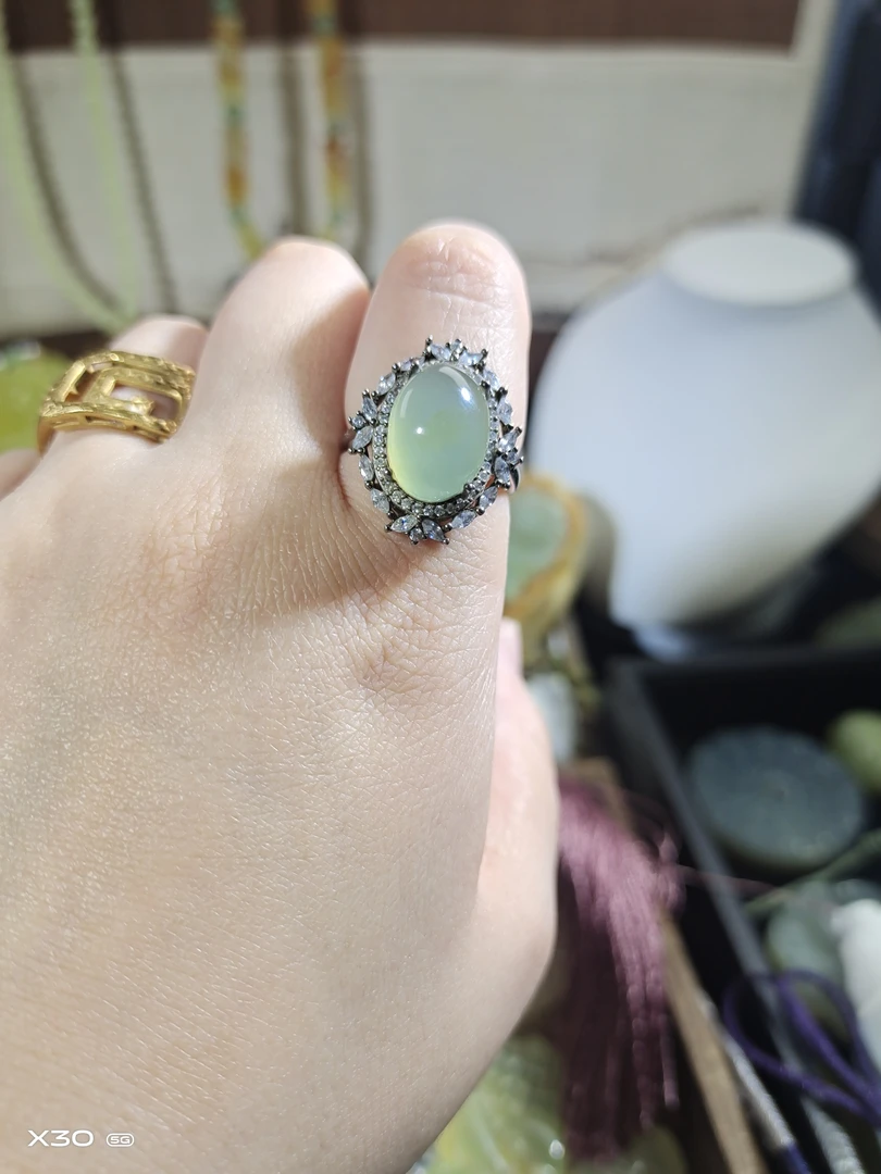 岫玉花玉戒指指环