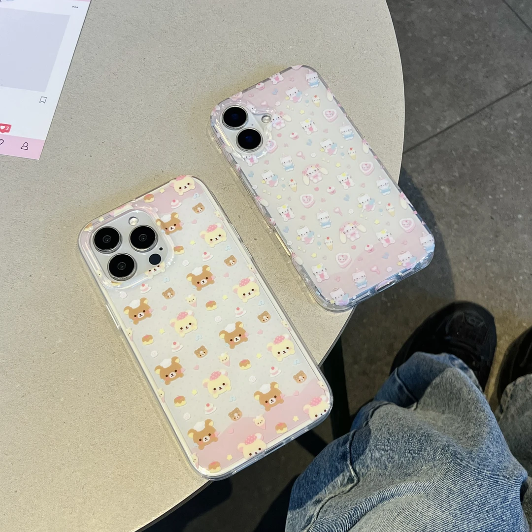 卡通蛋糕小熊-小猫适用苹果iphone16promax手机壳15p少女心14防摔