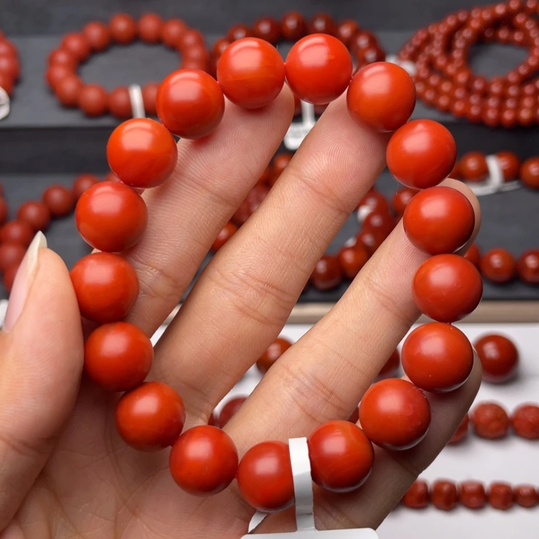 南红玛瑙未镶嵌手串H12mm顶品收藏保山满红满肉爆肉柿子红手串
