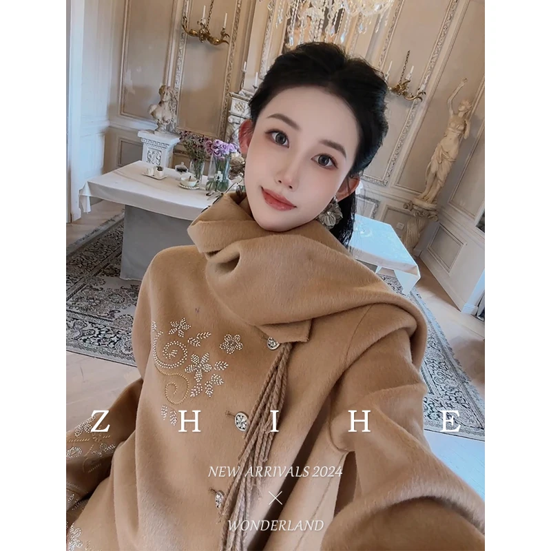 至禾Wonderland【费尔庄园】手工坊100羊毛重工珠绣双面呢大衣+半