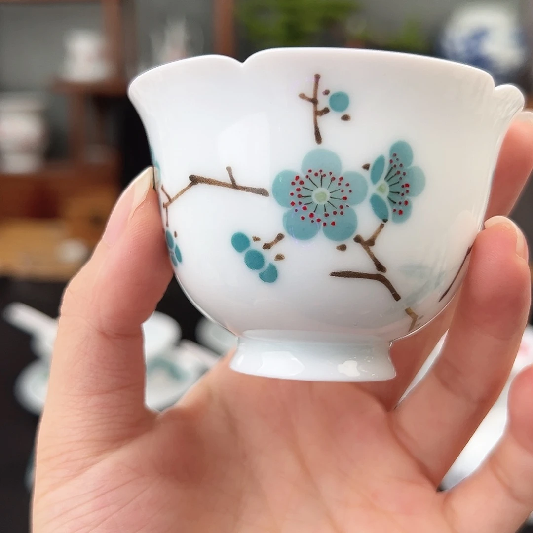 翠竹绿梅葵口杯一级品