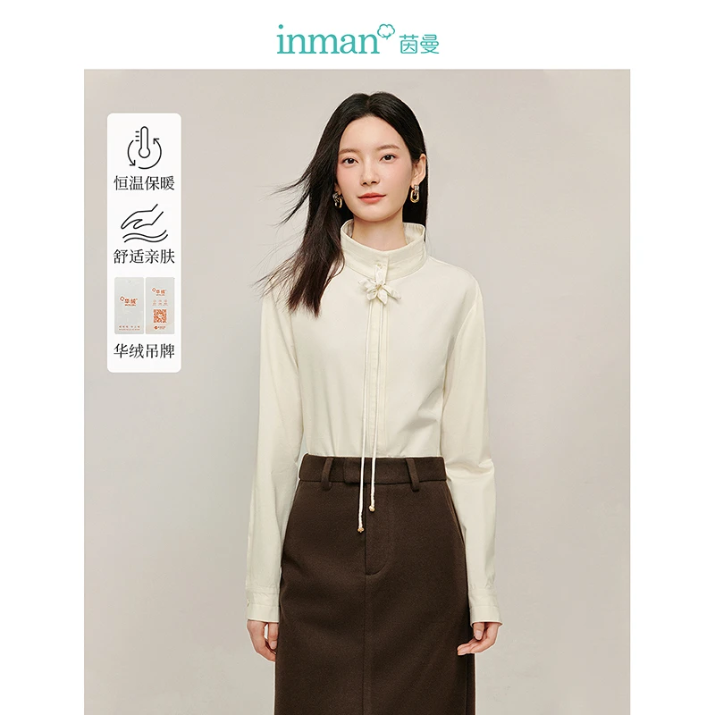 【茵曼服饰】茵曼可拆花朵绑带翻领华绒衬衫长袖衬衣18448363