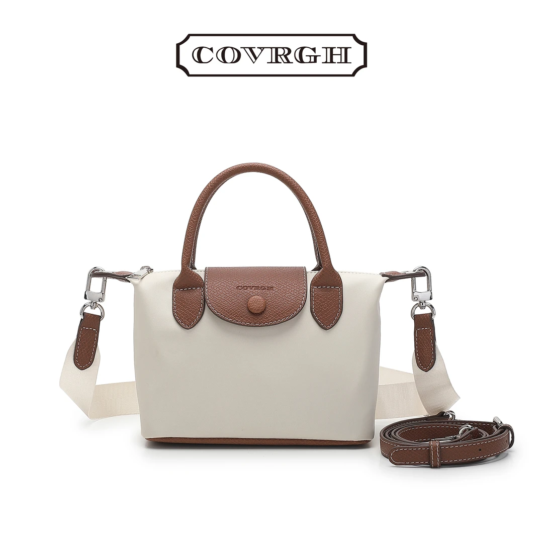 【COVRGH蔻洛伊轻奢店】【送挂件】轻奢饺子包斜挎米白拼棕约14*9*20