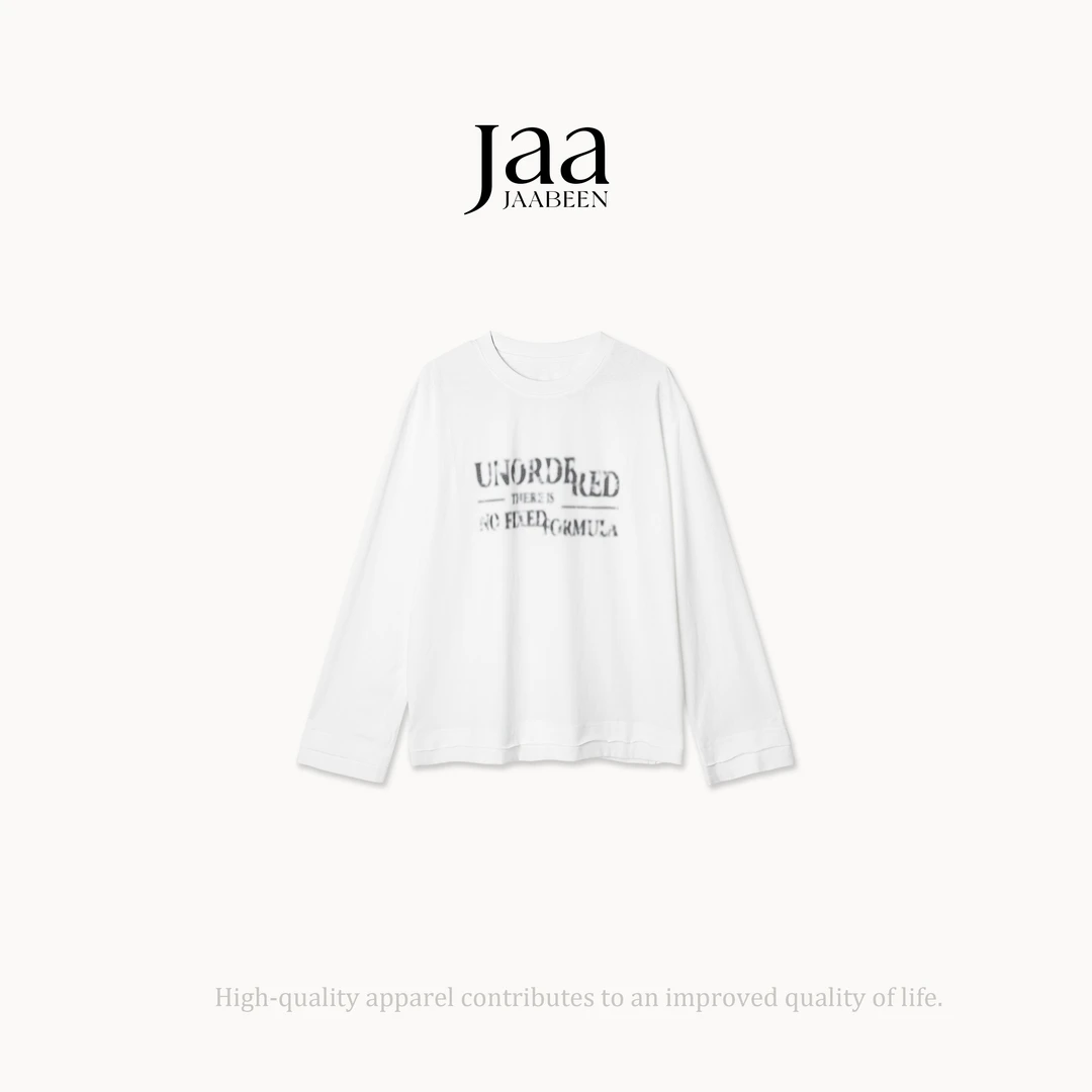 『JAABEEN』25AW秋冬印花长袖宽松针织百搭字母T恤 25DS0312