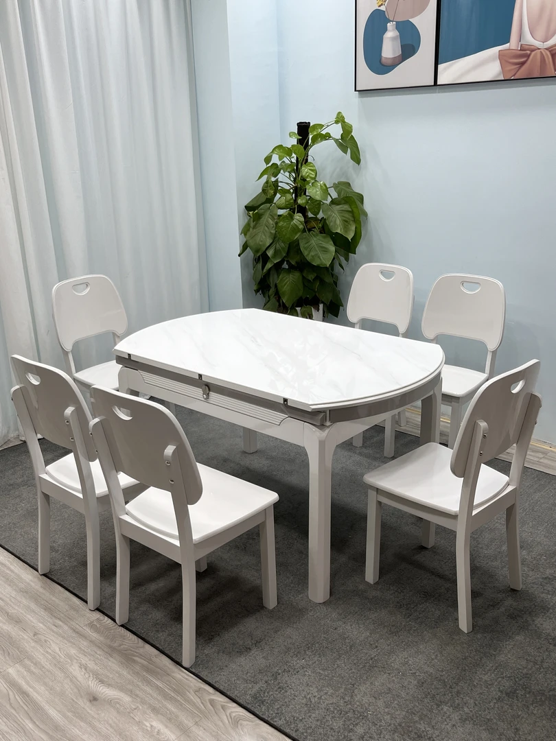 新款餐桌可伸缩圆桌现代简约轻奢小户型家用折叠方圆两用圆形餐桌