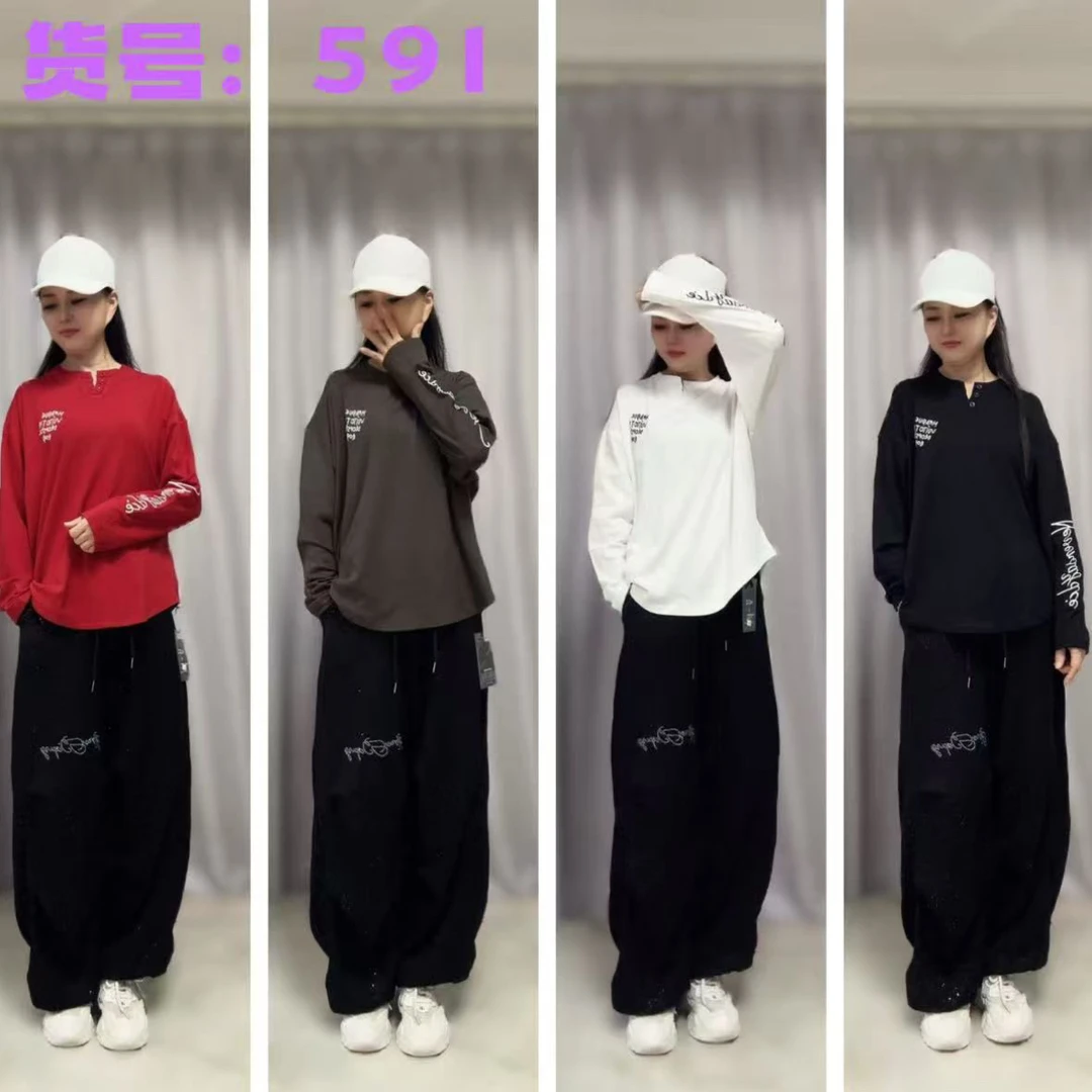 CX591秋冬新品磨毛刺绣大版T恤加厚保暖V领男女（新疆西藏不包邮）