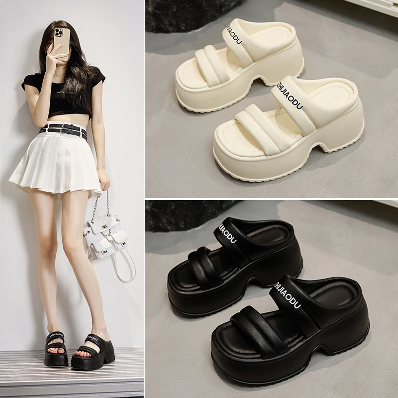 【31码起】8cm增高小个子外穿凉拖鞋百搭一字带小码313233时尚拖鞋