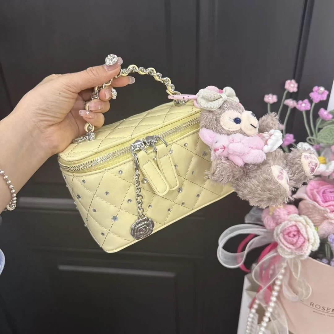 2025新款小香风菱格链条包包潮韩国镶钻小方包超火斜挎包盒子女包