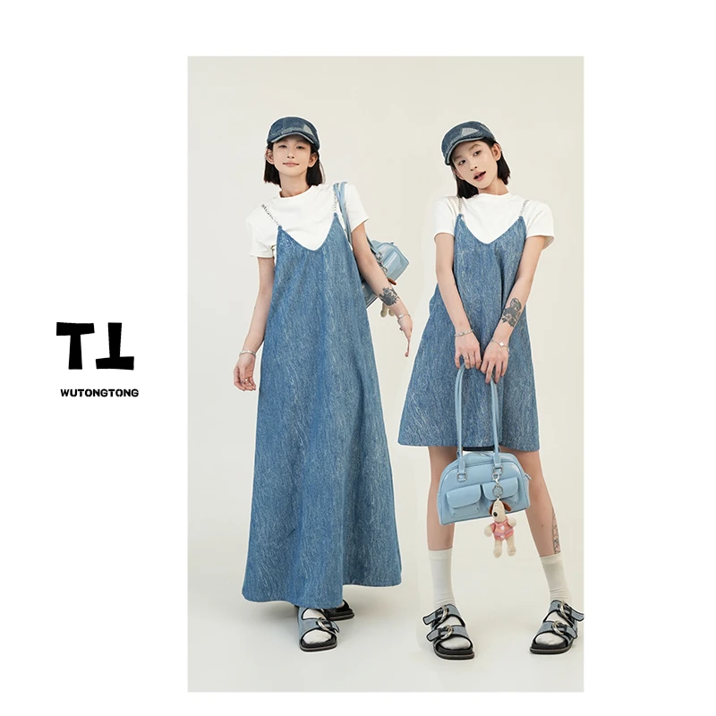 现货【创可贴】夏季时尚长款吊带裙女纯色长裙宽松过膝连衣裙60894