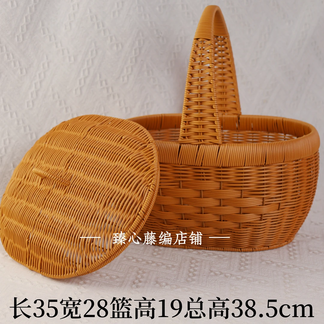 TY02棕色】大号鸡蛋篮水果采摘家用超市买菜篮购物篮纯手工pp仿藤