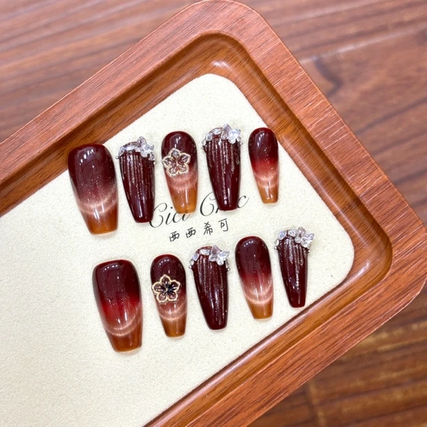 落日熔金（22号）显白手工穿戴甲气质美甲贴片可拆卸