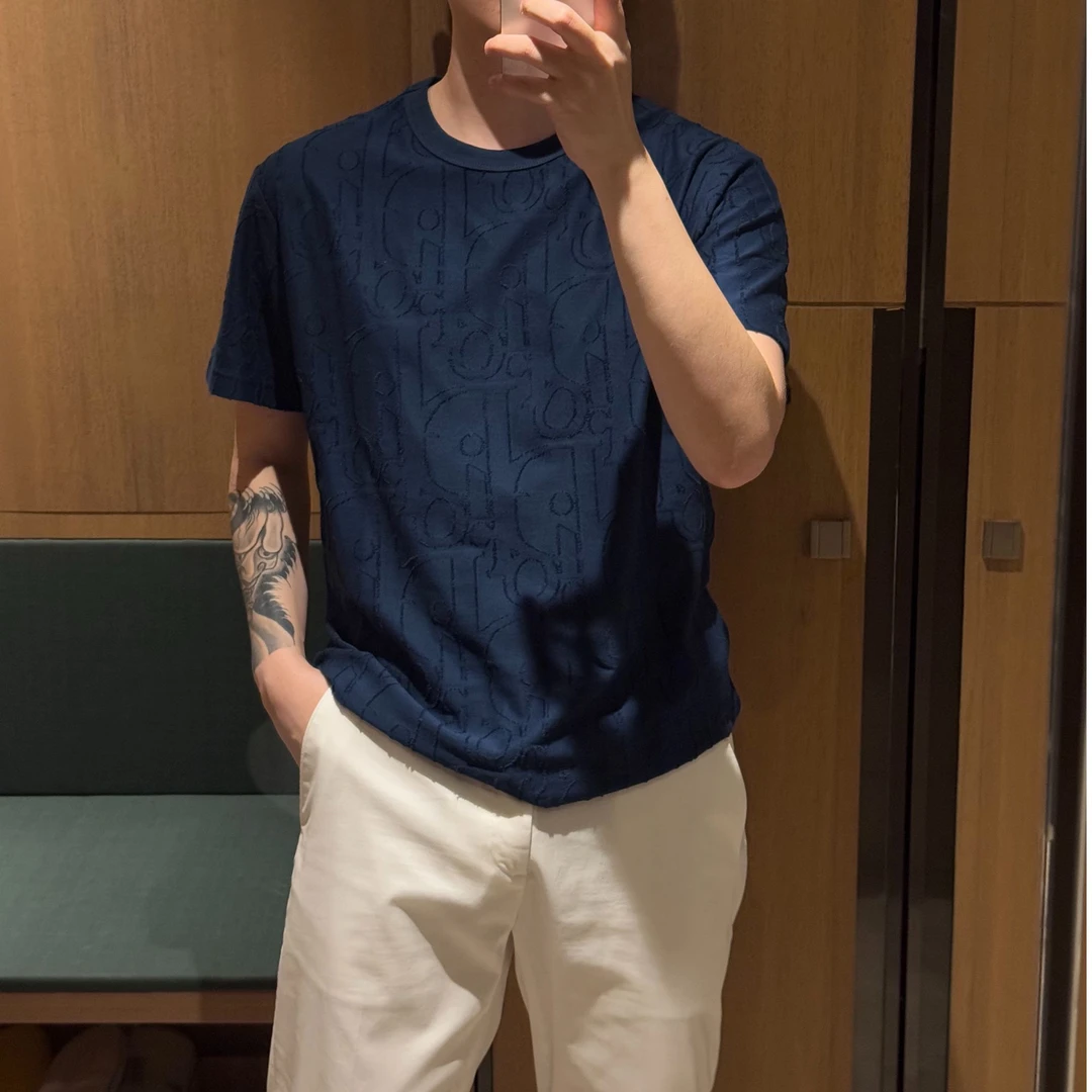 【诺可精选】微潮夏日系列立体毛巾提花渐变纯棉圆领T恤 25282