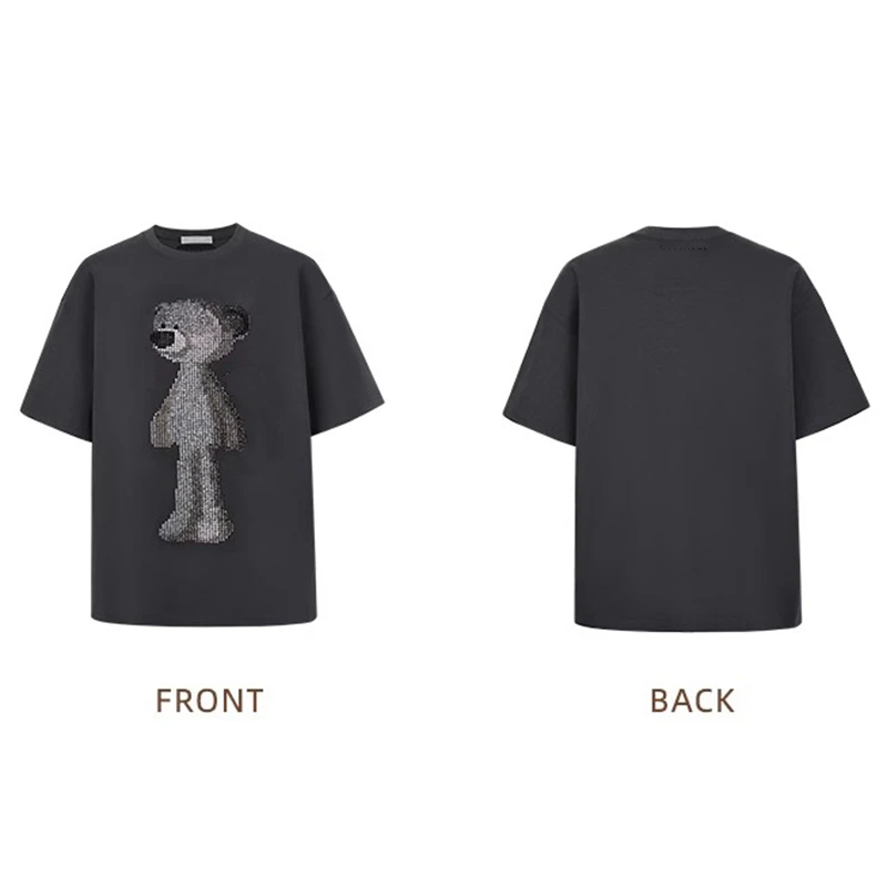 烫钻小熊宽松半袖休闲2025年夏季圆领百搭T恤女037