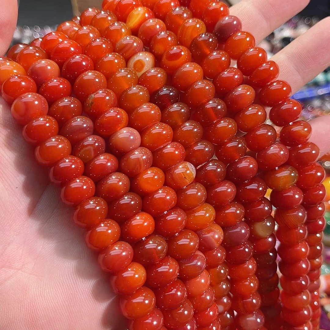 玛瑙/玉髓合金珠宝半成品红玛瑙算盘12mm一条