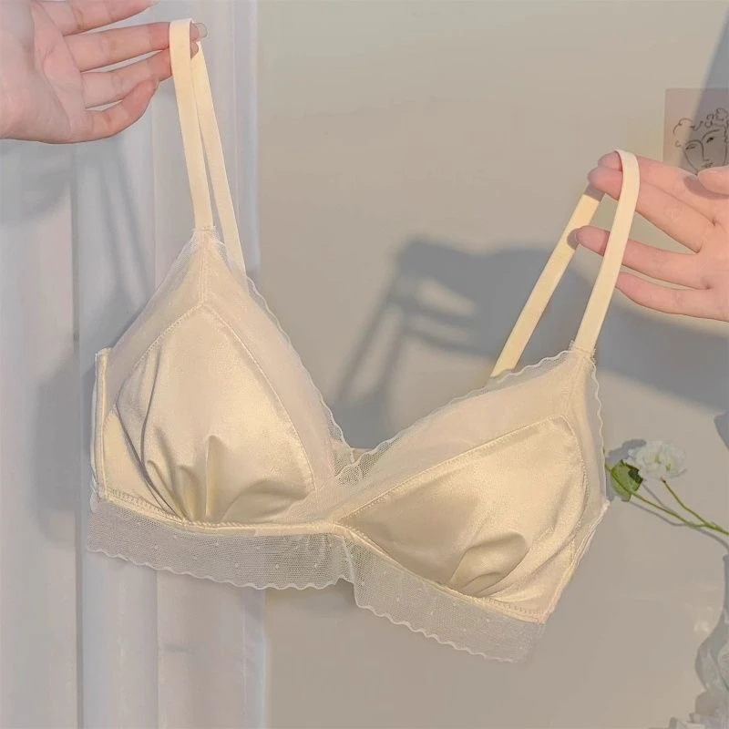 【法式杯】法式三角杯缎面蕾丝性感纯欲文胸小胸聚拢无钢圈内衣女