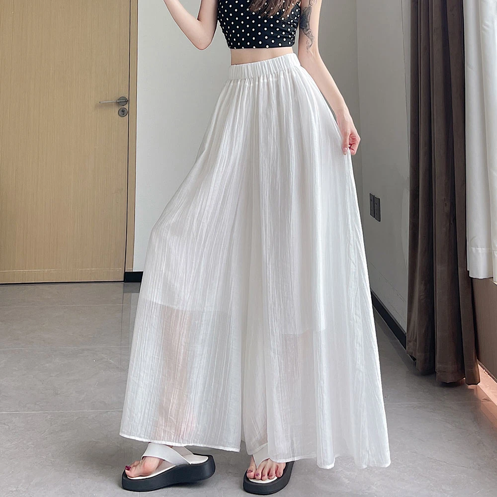 实拍现货冰丝阔腿裤女2025夏季新款慵懒风宽松显瘦休闲山本裤裤裙