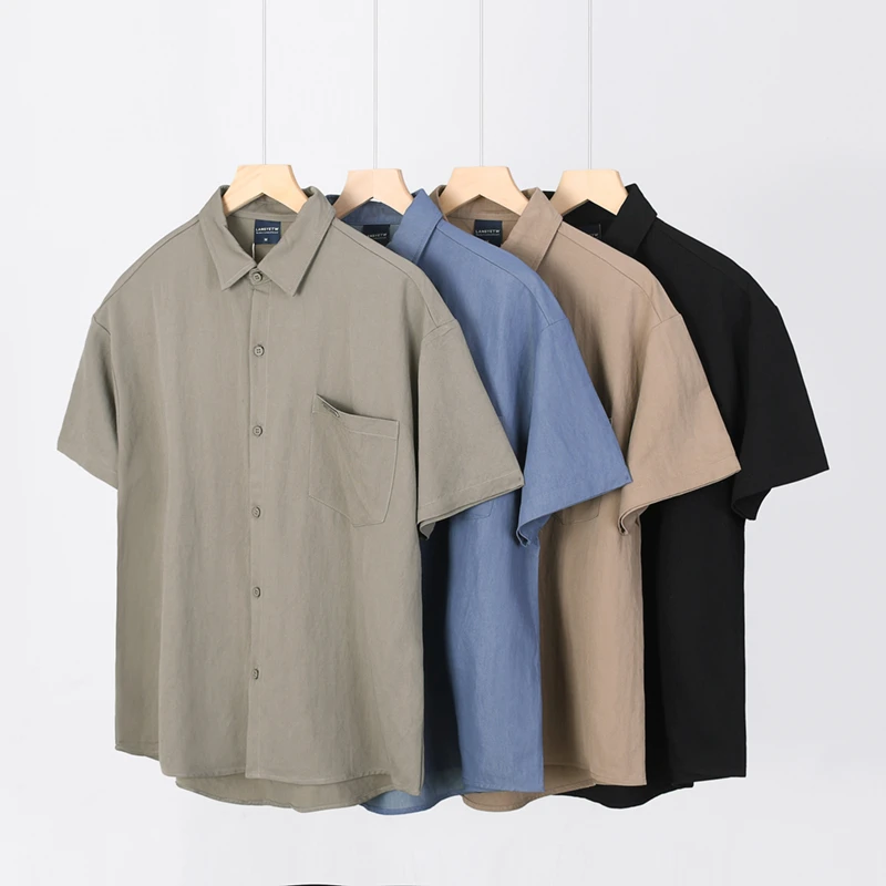 工装衬衫男士夏季纯色开衫锦纶翻领短袖宽松体恤衬衣 CS531