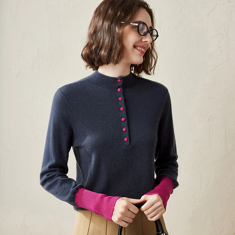 25年秋冬北疆白绒百搭时尚撞色山羊绒针织打底毛女KSS1926