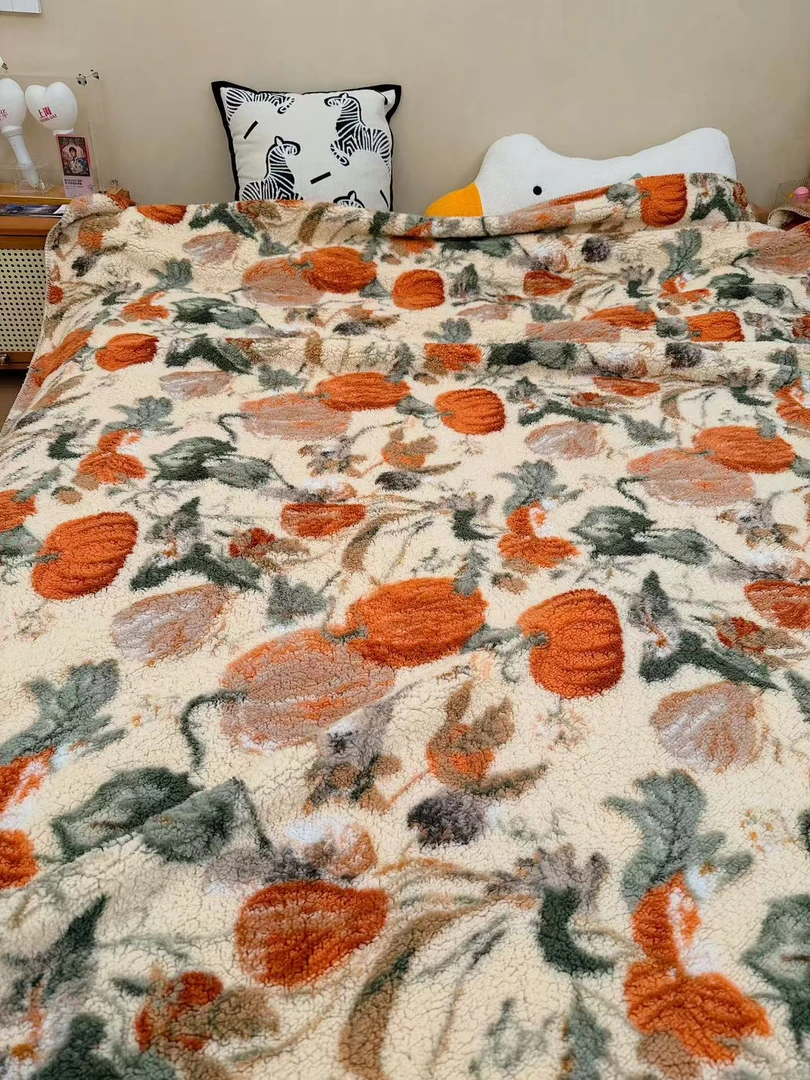 南瓜波西米亚卧室毯沙发毯休闲毯午睡毯冬季加绒加厚盖毯