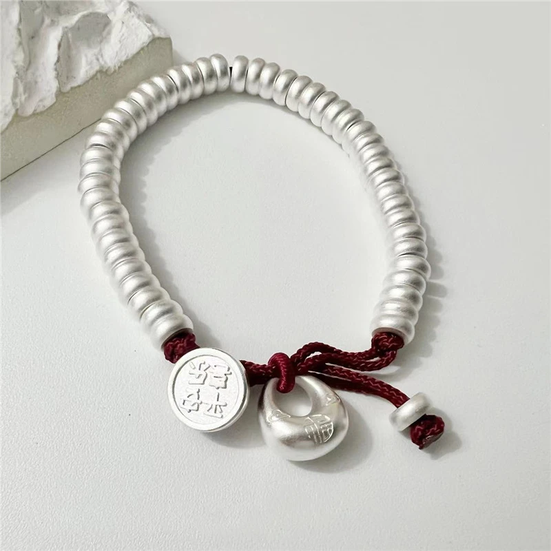 足银布艺手链 平安喜乐小胖福红绳手链 新中式手链时尚百搭 YS143