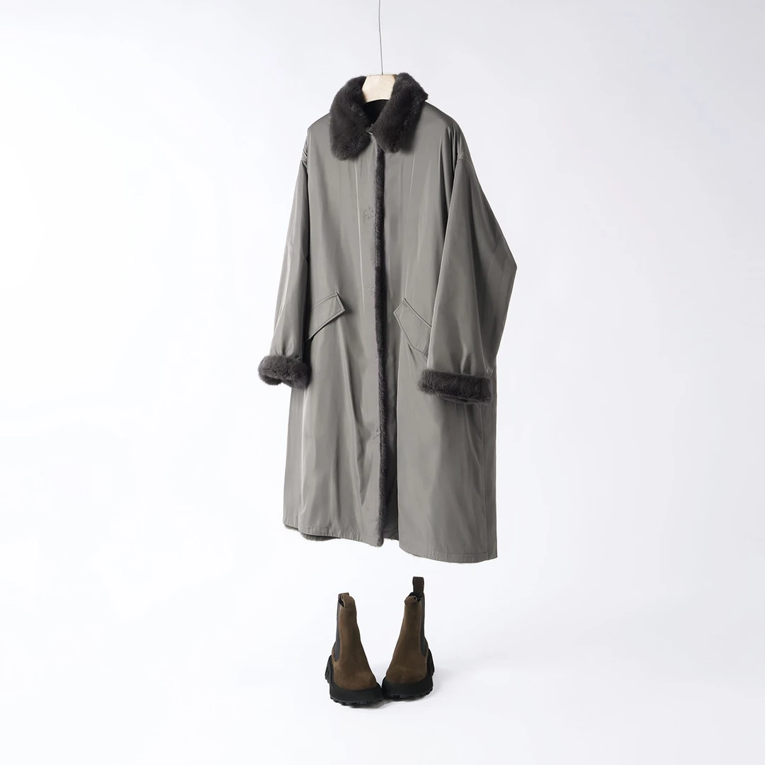 双面穿派克服女水貂内胆整貂貂皮大衣女尼克服皮草廓形长款过膝