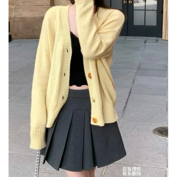 『朱小姐』暖萌黄色马海毛针织开衫  G332
