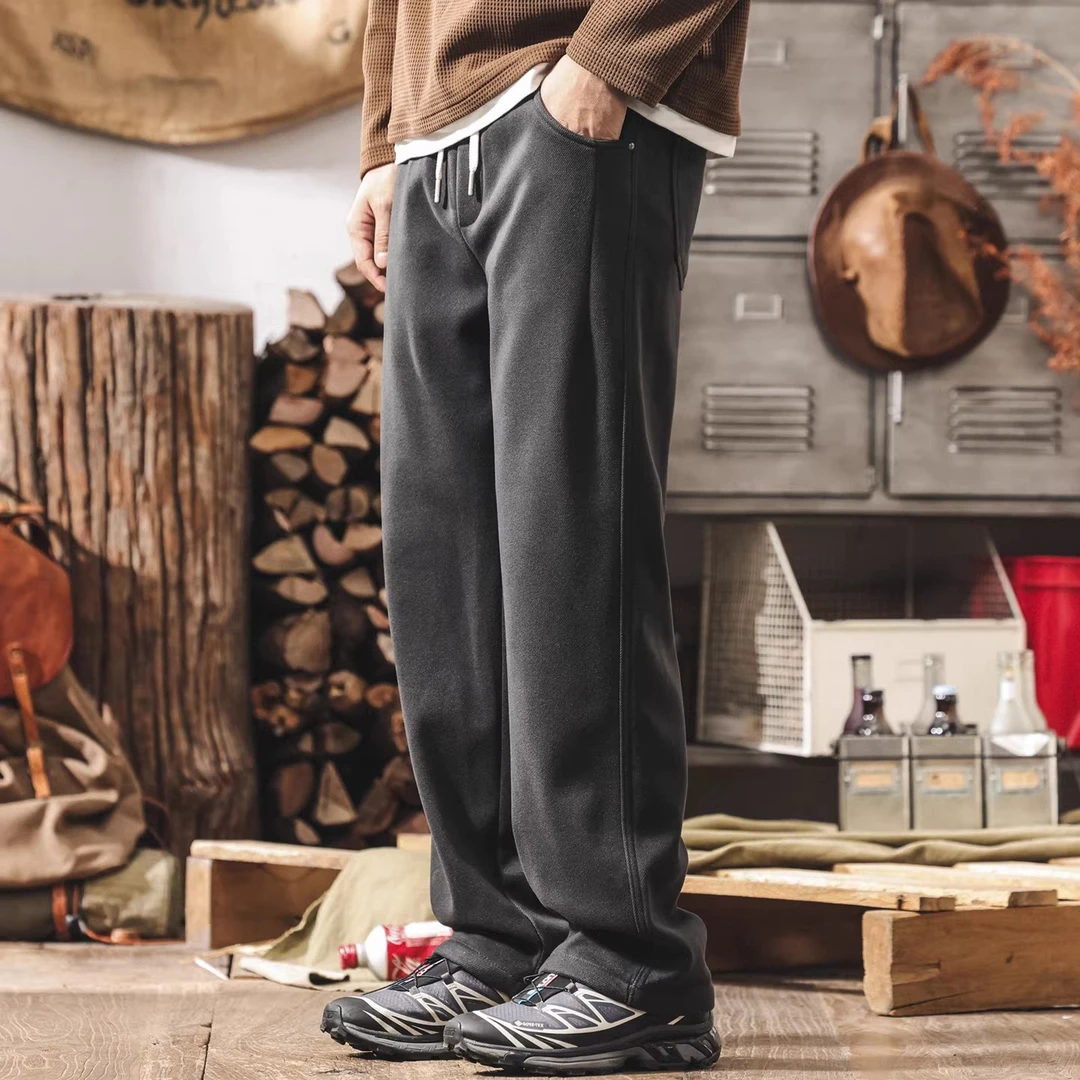 美式复古重磅加绒裤子男冬季潮牌直筒加厚卫裤男款宽松男士休闲裤