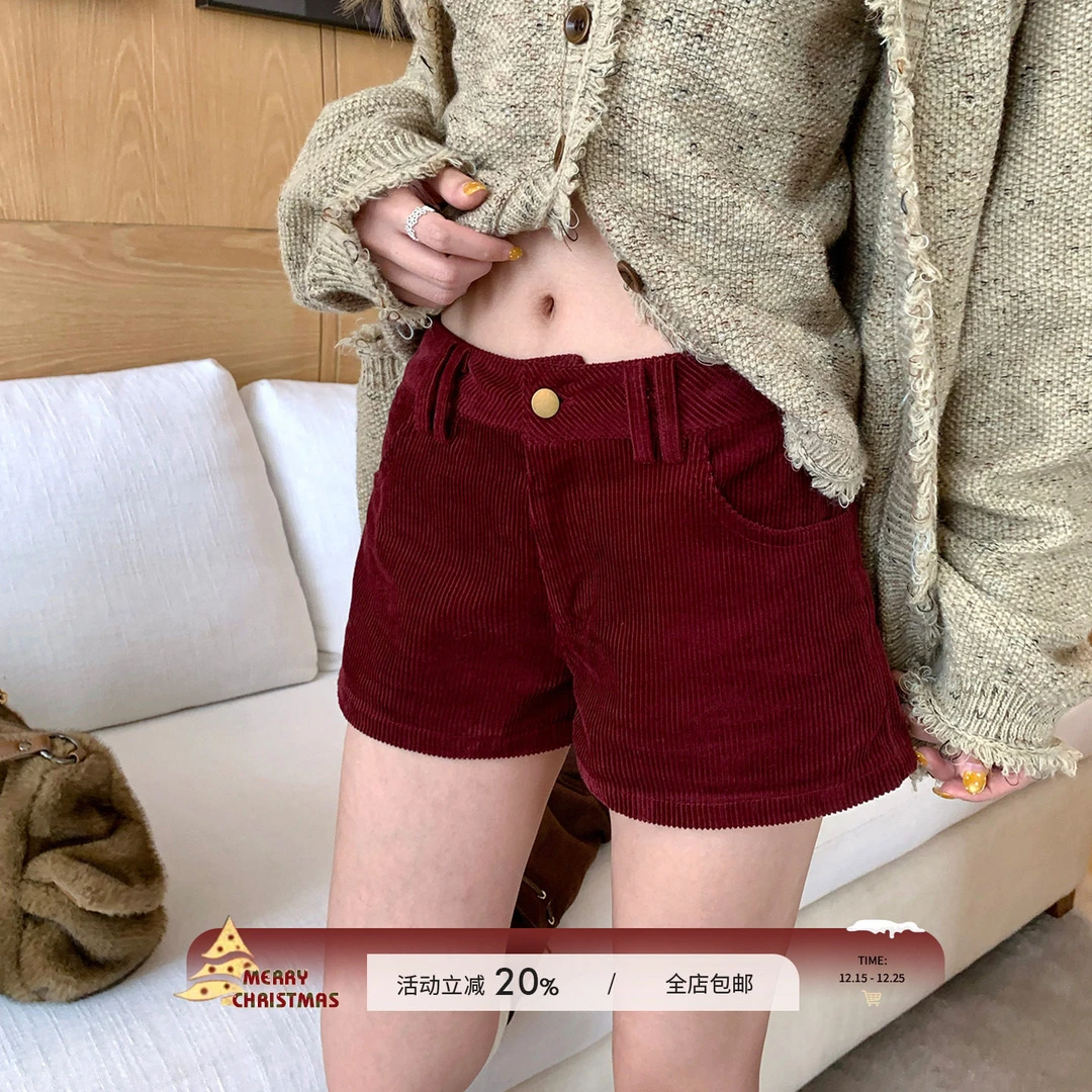 【清仓特惠】Anneshop[绒芯手札]多色灯芯绒短裤女2025秋冬新款美式