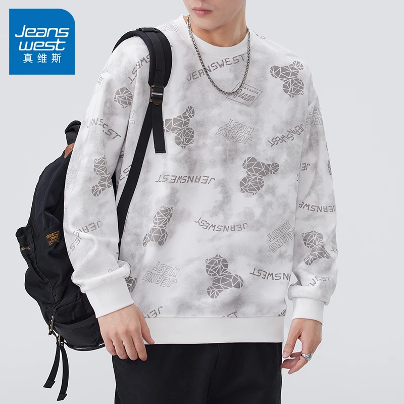 Jeanswest/真维斯秋季新款男士卫衣潮牌印花卫衣男款爆款2025新款