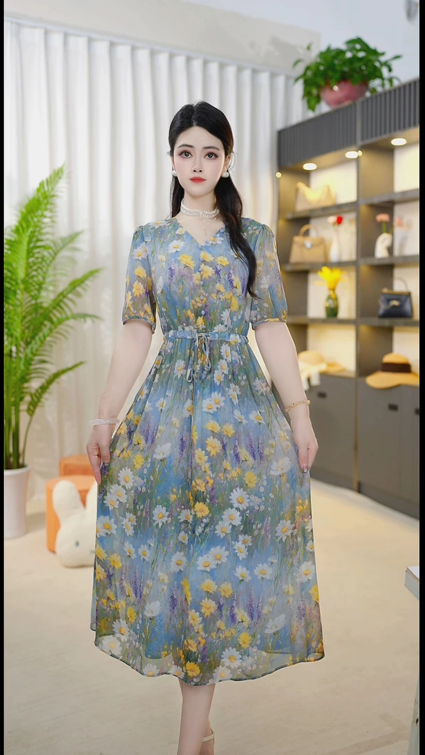 <0A64>2025年夏季新款时尚气质优雅连衣裙中式减龄气质连衣裙