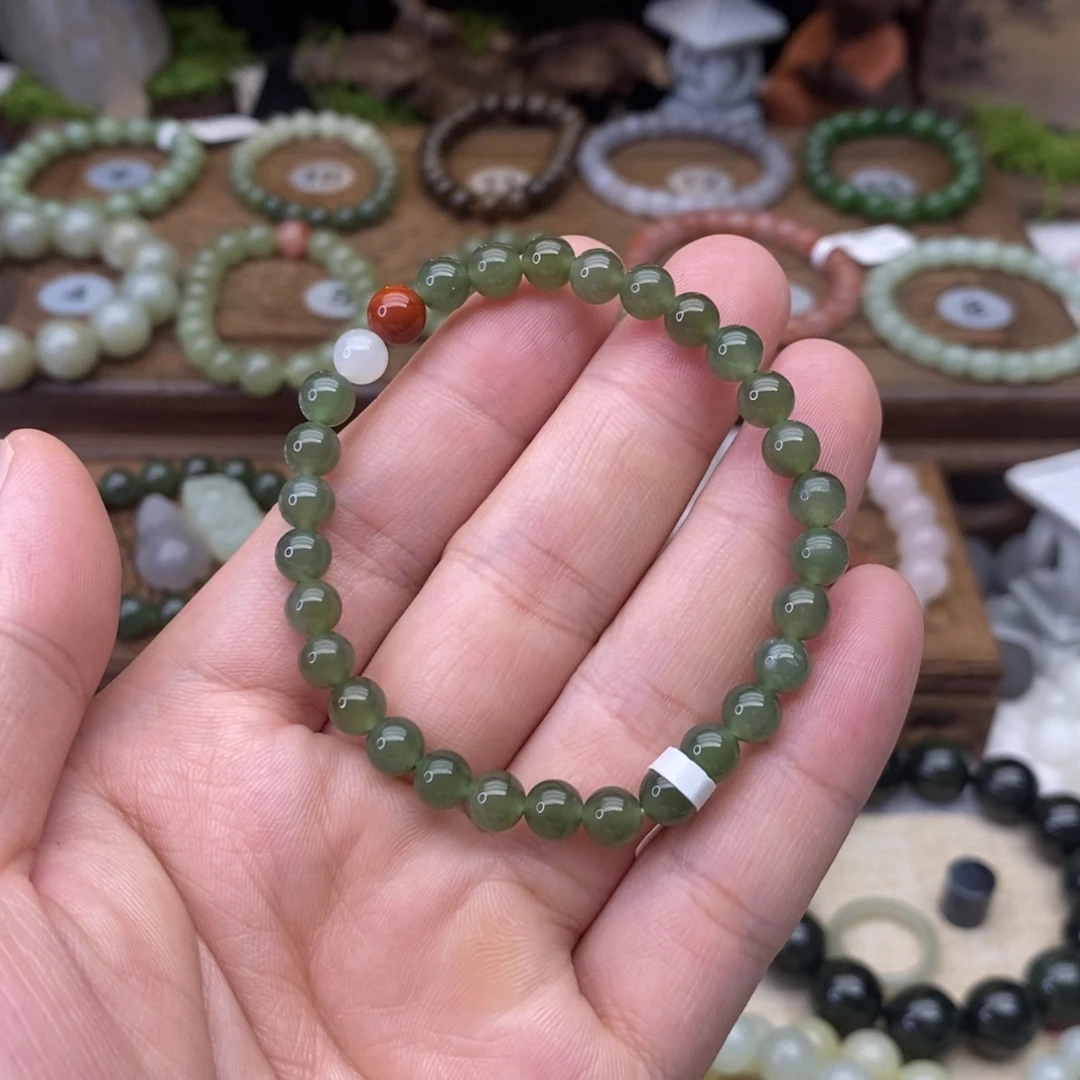 和田玉未镶嵌手链湖水绿卡6