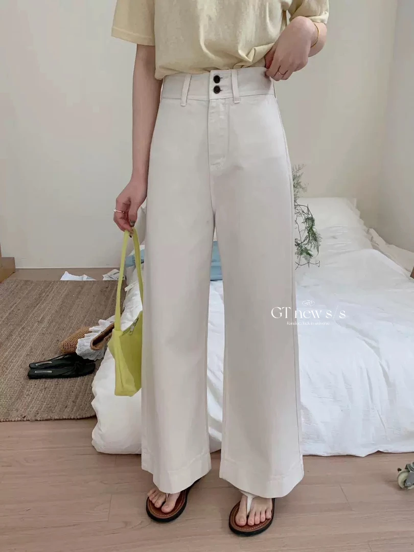 春夏直筒休闲阔腿裤子女宽松显瘦梨形身材百搭洗水九分裤2905-1