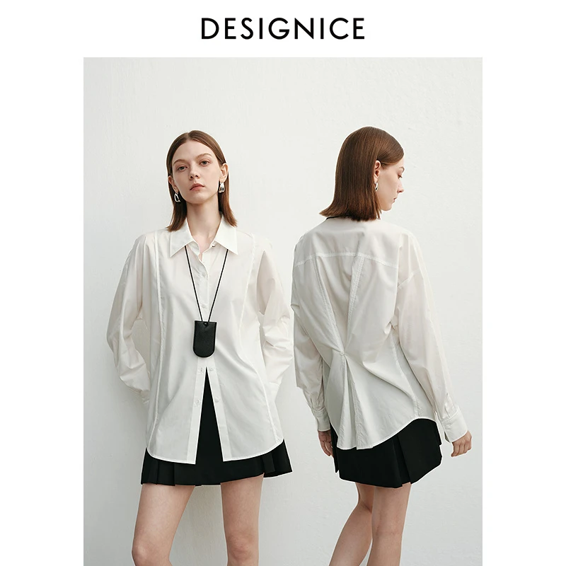 迪赛尼斯春秋职场通勤宽松简约气质百搭白色长袖衬衫女