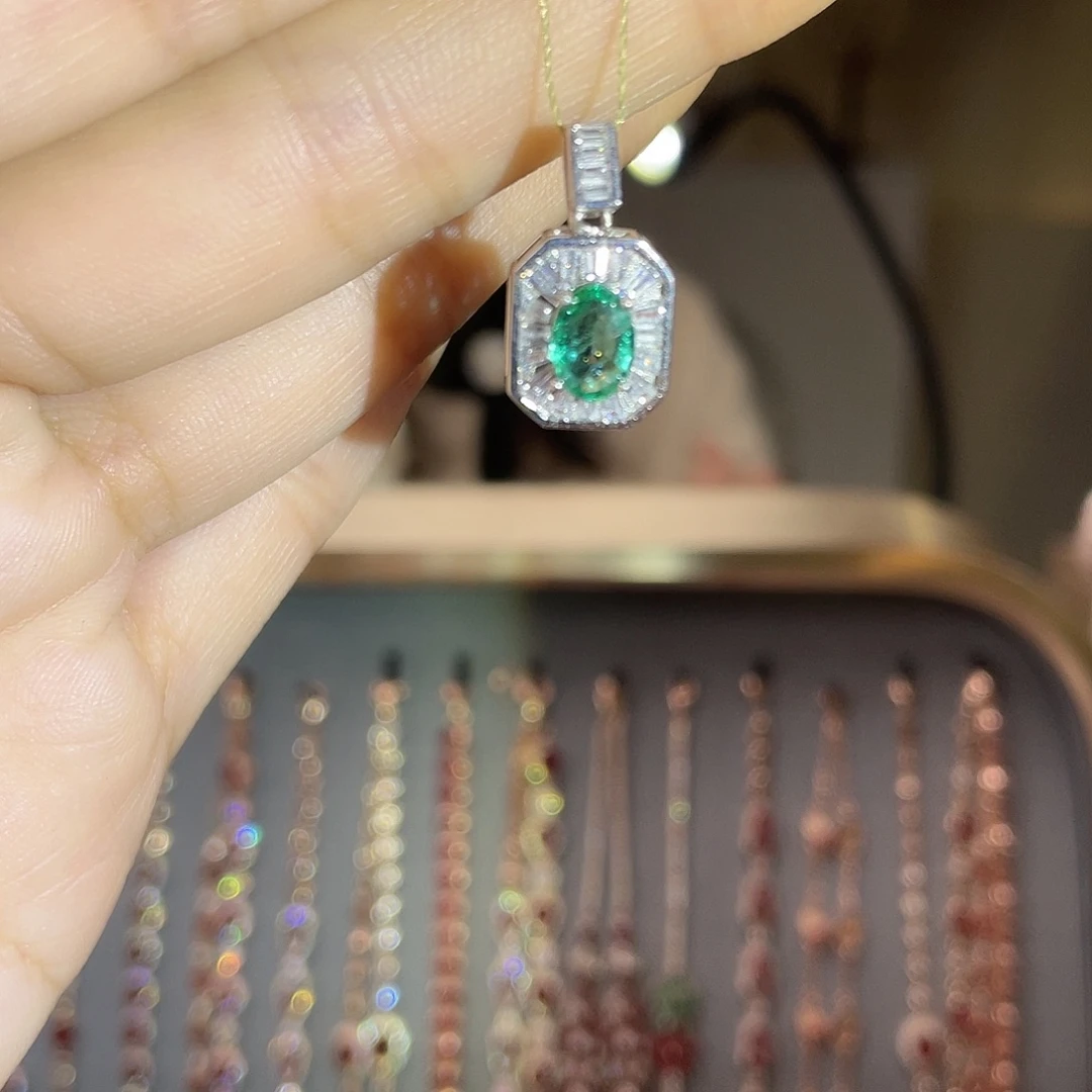 祖母绿银S925镶嵌吊坠