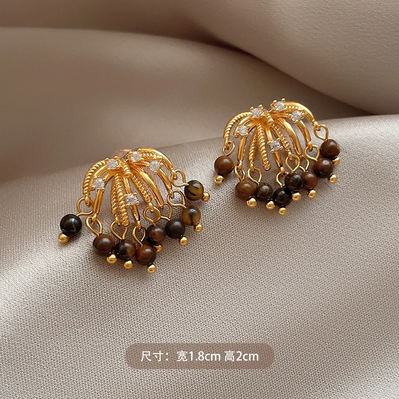 铜合金耳饰 银针锆石石烟花流苏耳环轻奢高级感耳钉美拉德复古气