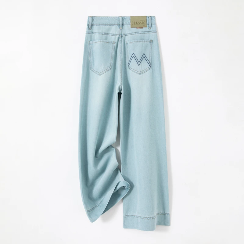 新款2025天丝牛仔裤女夏季直筒宽松高腰垂感冰丝九分阔腿裤&7127&