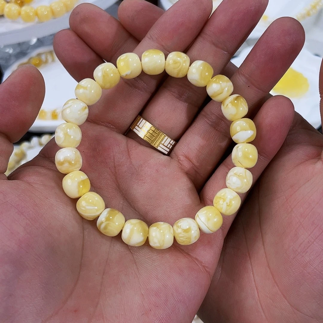 琥珀未镶嵌手链浓蜡白花9.5m