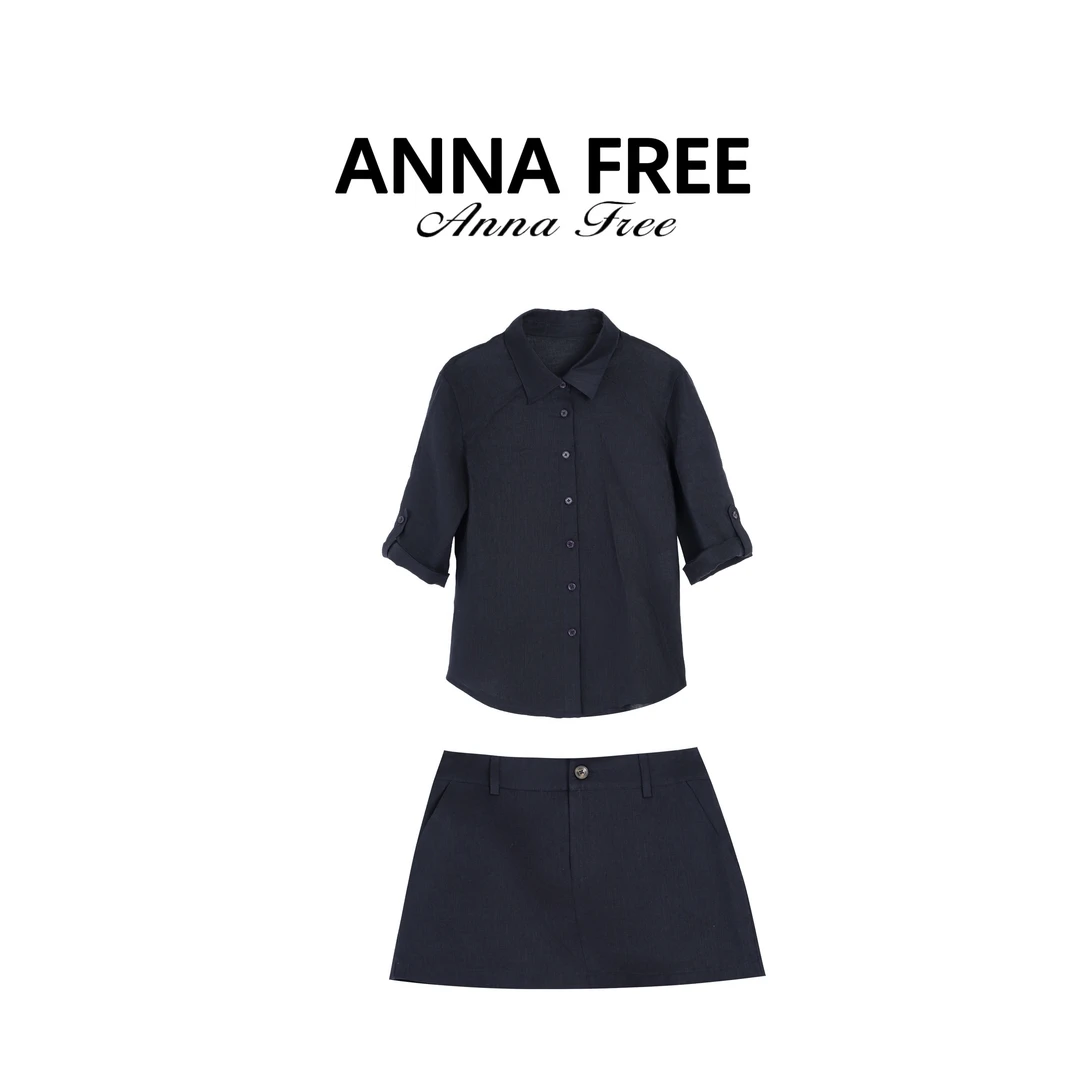 ANNA FREE 100亚麻时尚气质休闲百搭上衣半裙套装ZCM25551