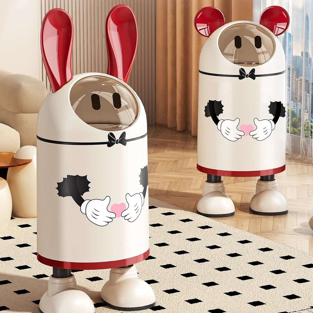 创意卡通家用翻盖垃圾桶高颜值兔耳朵 厨房客厅网红双桶带盖纸篓