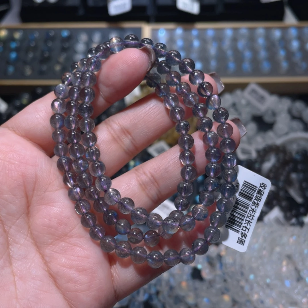长石未镶嵌手链紫拉长手链多圈5.8mm