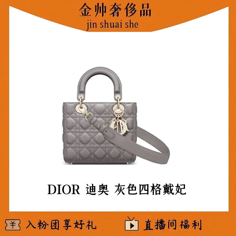 99新 DIOR/迪奥 灰金/四格戴妃/单肩包/B5680