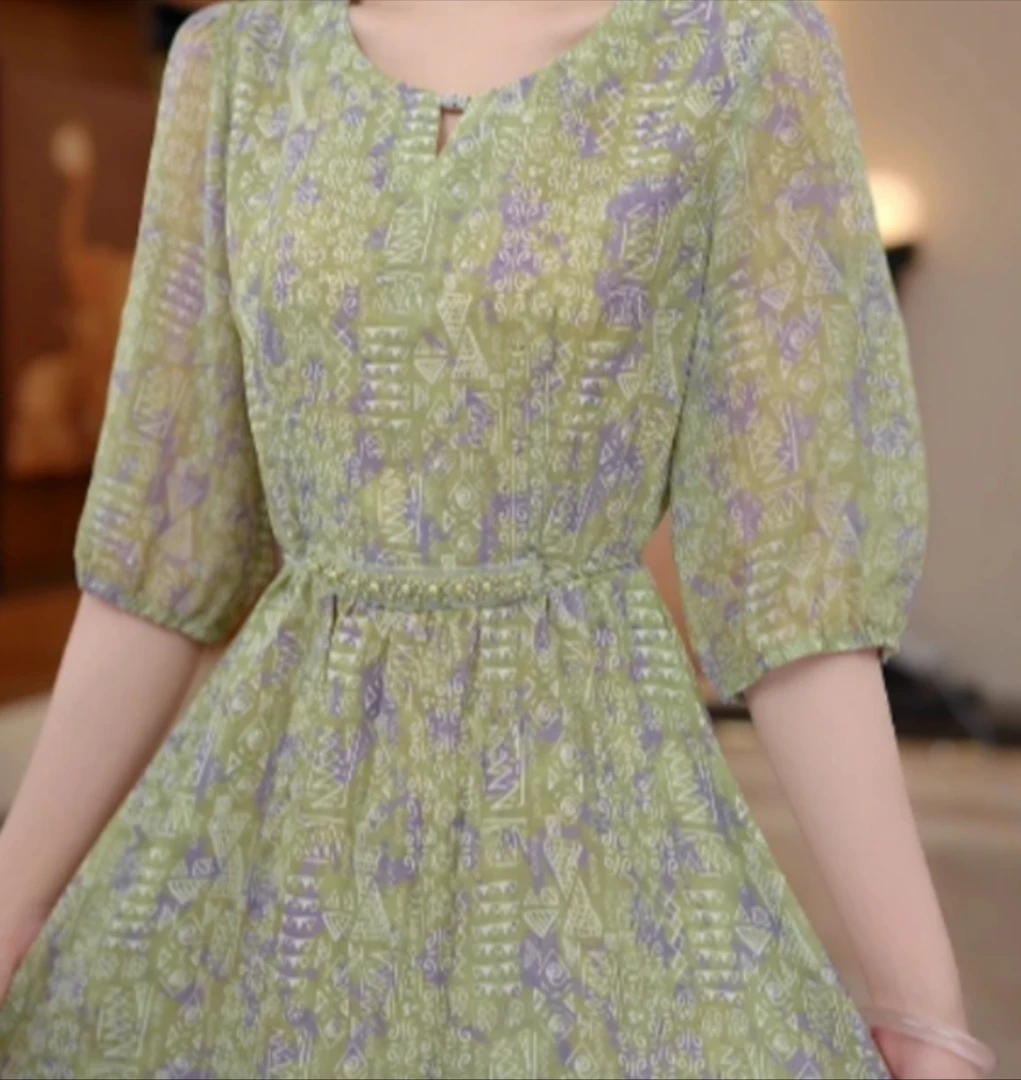 A3522新中式显瘦气质复古优雅中长款裙子