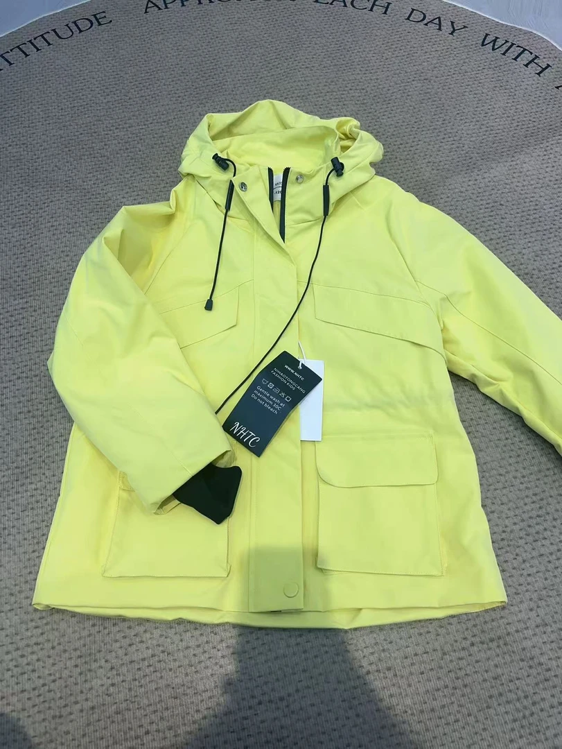 男女童长袖宽松型连帽冲风衣秋季长款黄色