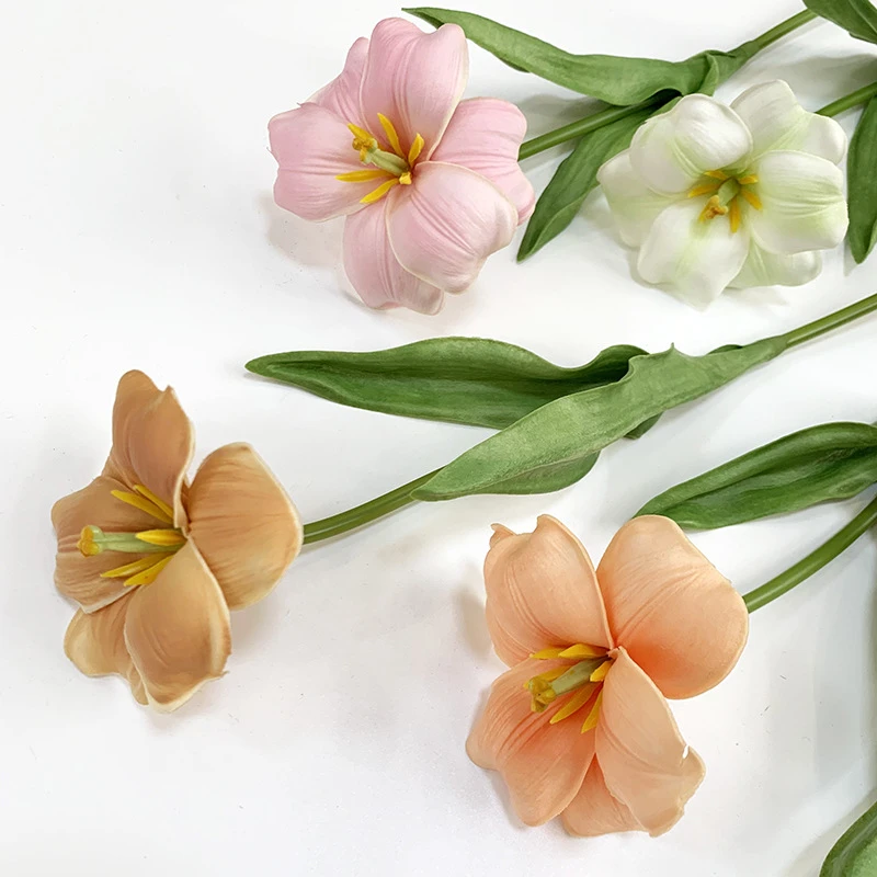 开口笑郁金香 PU手感布朗尼郁金香仿真花材 婚庆花艺摄影道具假花