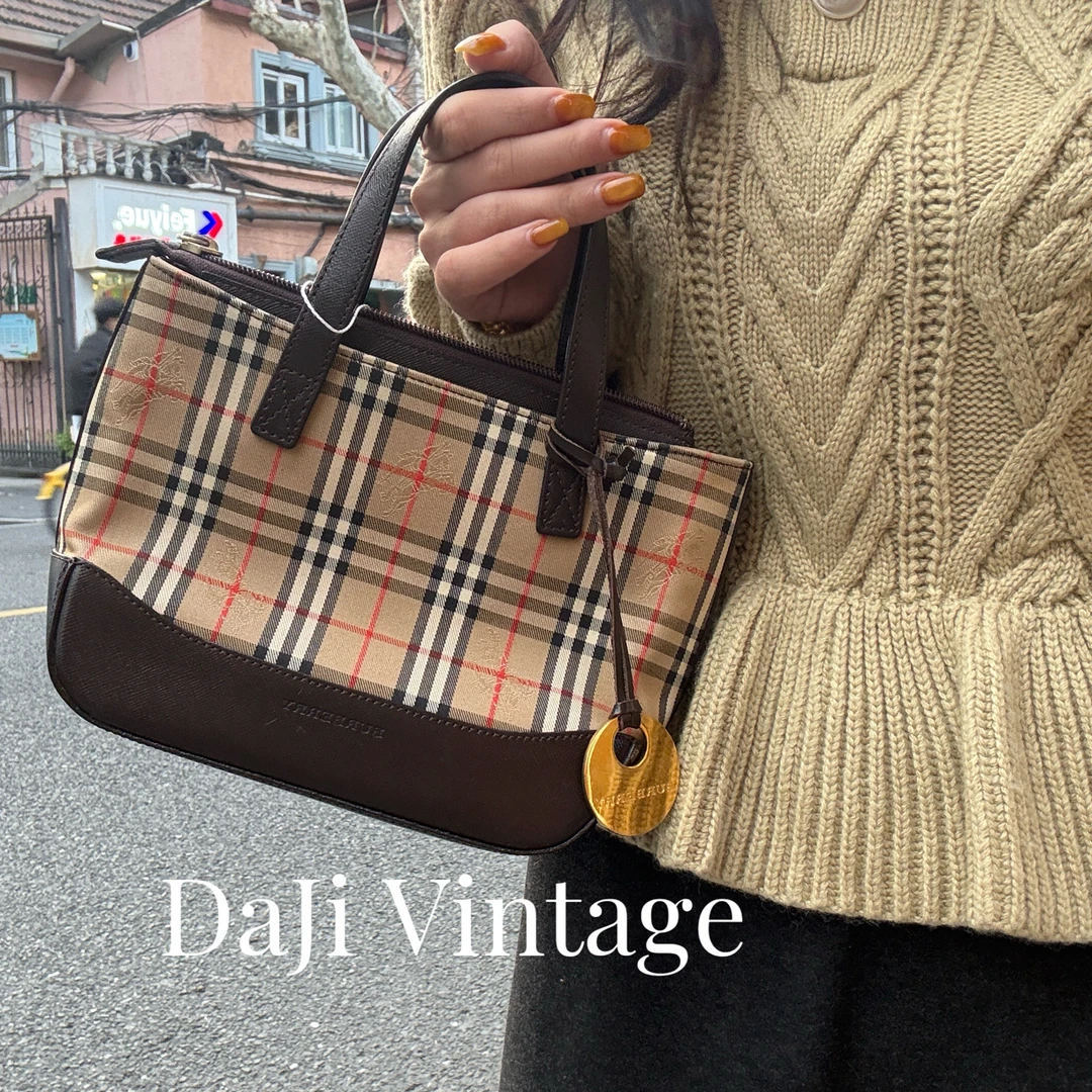 95新 BURBERRY/博柏利 大吉中古/Burberry战马格纹小号金币菜篮子